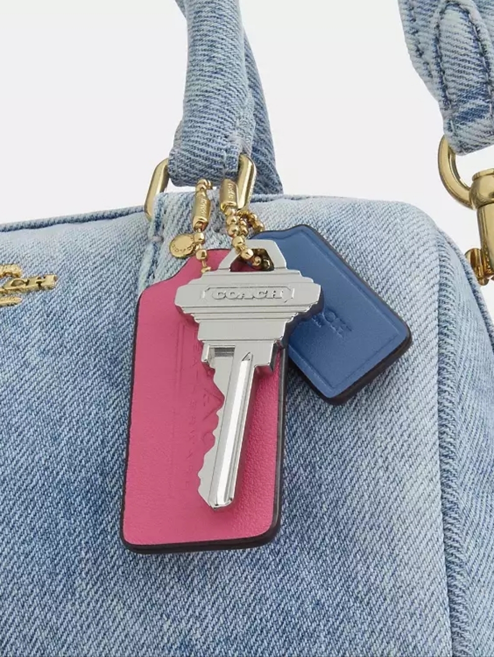NWT COACH Mini Rowan In LOVED DENIM With CHARMS, In Orig Packaging 🩷🔑 - Picture 13 of 16